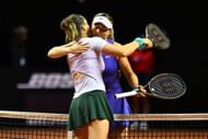 Aryna Sabalenka and Paula Badosa at the Porsche Tennis Grand Prix 2021 WTA Finals - Day 2